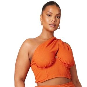 Pretty little thing Plus Rust One Shoulder Corset Top Size 14 NWT